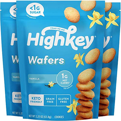 Highkey Vanilla Wafers Cookies Bags - 3 Pack of Low Carb Keto Snacks & High Protein Gluten Free Food for Healthy Snack or Sugar Free Diet Wafer Cookie for Diabetic Treats or Ketogenic Desserts