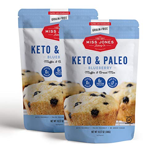 Miss Jones Baking Keto Blueberry Muffin Mix - Gluten Free, Low Carb, No Sugar Added, Naturally Sweetened Desserts & Treats - Diabetic, Atkins, WW, and Paleo Friendly (Pack of 2)