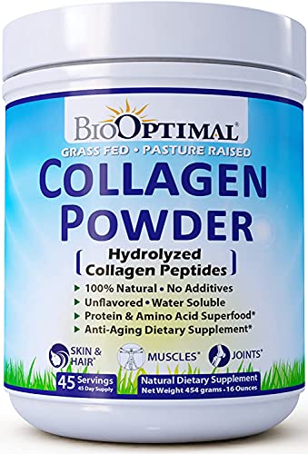 BioOptimal Collagen Powder - Collagen Peptides, Grass Fed, for Skin, Hair, Nails & Joints, Collagen Supplements for Women & Men, Pasture Raised, Dissolves Easily, 16 Ounces (16 Ounce)
