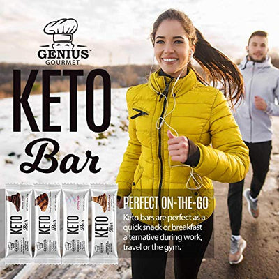 Genius Gourmet Gluten Free Keto Protein Bar, All Natural Keto Bars, Premium MCTs, Low Carb, Low Sugar (Salted Caramel, 12 Count (Pack of 1))