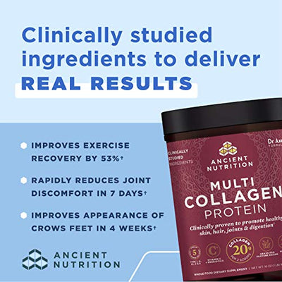 Collagen Powder Protein with Probiotics by Ancient Nutrition, Unflavored Multi Collagen Protein with Vitamin C, 45 Servings, Hydrolyzed Collagen Peptides Supports Skin and Nails, Gut Health, 16oz
