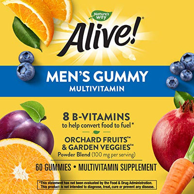 Nature’s Way Alive! Men’s Gummy Multivitamin, B-Vitamins, Delicious Fruit Flavors, 60 Gummies