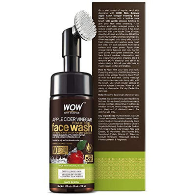 WOW Apple Cider Vinegar Exfoliating Face Wash, Soft, Foaming Cleanser, Hydrate, 100 ml