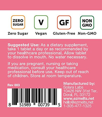 EZ Melts Biotin for Hair, Skin, Nails, 5,000 mcg, Sublingual Vitamins, Vegan, Zero Sugar, Natural Strawberry Flavor, 90 Fast Dissolve Tablets