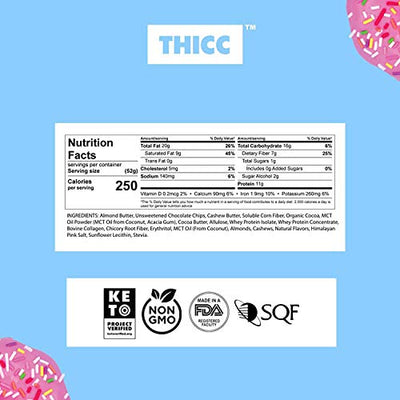 THICC Bar | Keto Protein Bar with Collagen and MCT Oil | Chocolate Pink Salt, 12 Thick Bars | No Sugar Added, 5g Net Carbs, 20g Fat, 11g Protein | Delicious On-The-Go Meal Replacement, Snack & Dessert