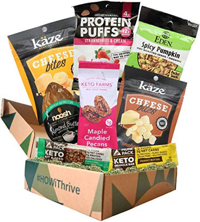 Keto Gift Basket: 2021's Newest Low Carb (< 4g) & Keto Friendly Snack Foods. Each Keto Snack Box Includes Munk Pack Keto Granola Bar, Cheese Whisps, Protein Puffs, Candied Pecans + More. Great Keto Gift for Women & Men - 8 Count