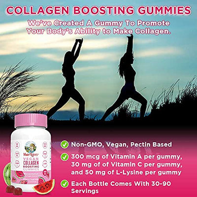 Vegan Collagen Boosting Gummies for Hair Skin & Nail Health by MaryRuth's | 3 Month Supply | Plant Based Supplement w/ Lysine Vitamin A, C, Alma Fruit Complex | Animal Peptide, Sugar Free | Watermelon