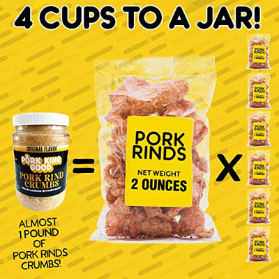 Pork King Good Low Carb Keto Diet Pork Rind Breadcrumbs! Perfect For Ketogenic, Paleo, Gluten-Free, Sugar Free and Bariatric Diets (Original) (Original, 12 Oz Jar)