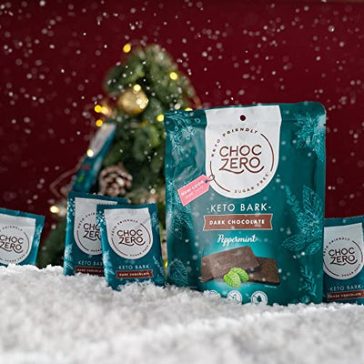 ChocZero's Dark Chocolate Peppermint Christmas Keto Bark. Sugar Free, Low Carb. No Sugar Alcohols. (2 bags, 12 individual Wrapped bars)