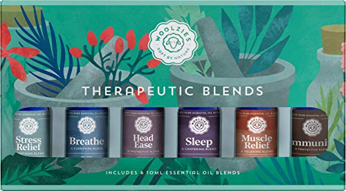 Woolzies Natural 100% Pure Therapeutic Essential oil Gift Set of 6 | Good night, Breathe, Pain relief, Head Relief, Stress relief, Immunity Blend-Thieves Blend | For Diffusion/Internal/Topical Use