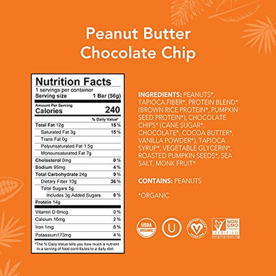 ALOHA Organic Plant Based Protein Bars |Peanut Butter Chocolate Chip | 12 Count, 1.98oz Bars | Vegan, Low Sugar, Gluten Free, Paleo, Low Carb, Non-GMO, Stevia Free, Soy Free, No Sugar Alcohols