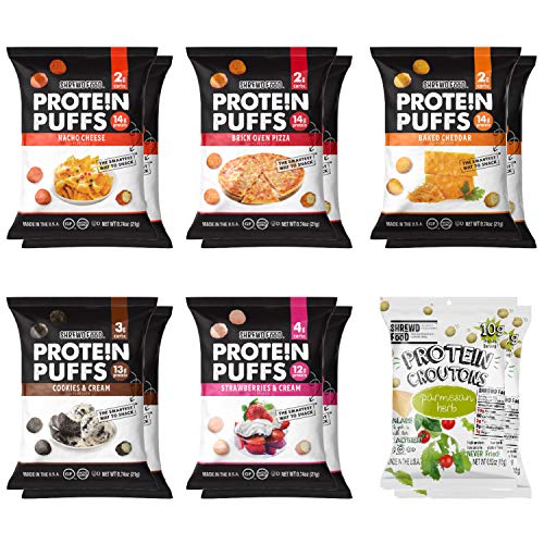 Shrewd Food Protein Puffs, Low-Carb, Keto-Friendly Snacks, Healthy Snacks, Gluten-Free, Soy-Free, Peanut-Free, Six Delicious Crunchy Flavors, Variety Pack of 12 Individual Servings