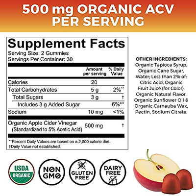 Viva Naturals- Organic Apple Cider Vinegar Gummies | 60 ACV Great Tasting Gummies with The Mother | Supports Healthy Digestion + Provides Antioxidant Support