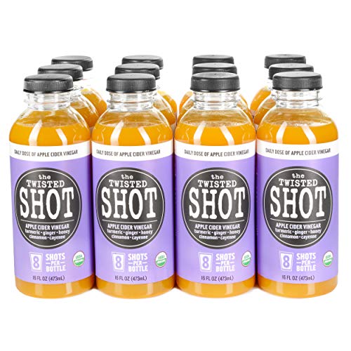 The Twisted Shot | Organic Apple Cider Vinegar Shots with Turmeric, Ginger, Cinnamon, Honey & Cayenne | Immunity Boost | Wellness | Digestive Aid | Improve Metabolism | Detox | 12-Pack of 16oz Bottles