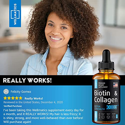 Biotin & Collagen Drops - Hair Growth Treatment - Liquid Collagen for Women & Men - Made in USA - Biotin Vitamins for Hair, Skin and Nails - Hair Loss Biotin and Collagen Supplement - 2 fl oz