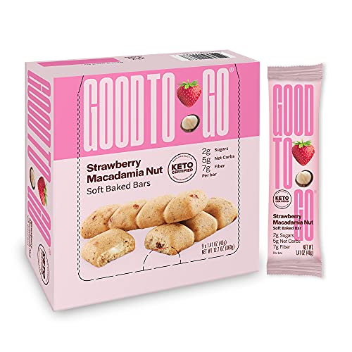 GOOD TO GO Soft Baked Bars - Strawberry Macadamia Nut, 9 Pack - Gluten Free, Keto Certified, Paleo Friendly, Low Carb Snacks
