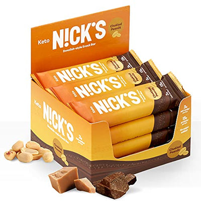 N!CK’S Keto Snack Bar, Chocolate Peanut, 3g Net Carbs, 15g Protein, No Added Sugar, 5g Collagen, Low Carb Protein Bar, Low Sugar Meal Replacement Bar, Keto Snacks, 12-Count