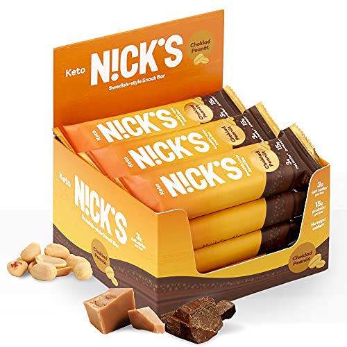 N!CK’S Keto Snack Bar, Chocolate Peanut, 3g Net Carbs, 15g Protein, No Added Sugar, 5g Collagen, Low Carb Protein Bar, Low Sugar Meal Replacement Bar, Keto Snacks, 12-Count