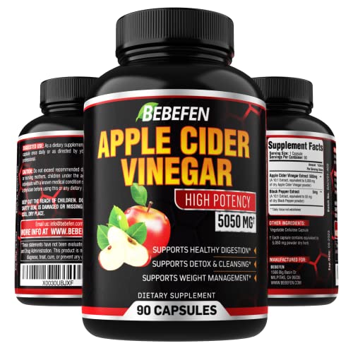 Apple Cider Vinegar Capsules - 5050mg Formula Pills with Black Pepper Extract - 90 Capsules Apple Cider Vinegar Pills for Supports Healthy Weight Management, Digestion, Detox & Immune - 3 Month Supply