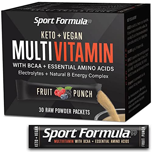 Bariatric Multivitamin Powder Drink Mix Vitamins - Keto Vegan Friendly - BCAA Won't Upset Your Stomach Daily Keto MultiVitamin for Men and Women Amino Acid Powder Fruit Punch Packet Multivitamin Powder Electrolytes