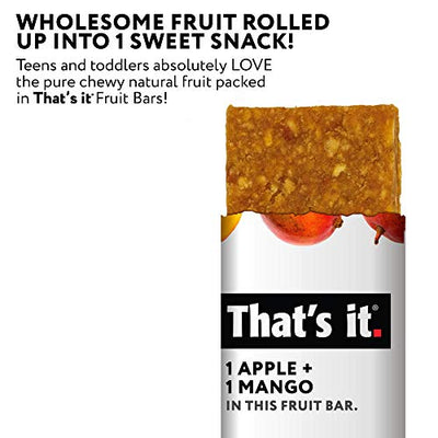 That's it. Apple + Mango 100% Natural Real Fruit Bar, Best High Fiber Vegan, Gluten Free Healthy Snack, Paleo for Children & Adults, Non GMO No Sugar Added, No Preservatives Energy Food (12 Pack)