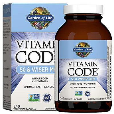 Garden of Life Multivitamin for Men - Vitamin Code 50 & Wiser Men's Raw Whole Food Vitamin Supplement with Probiotics, Vegetarian, 240 Capsules