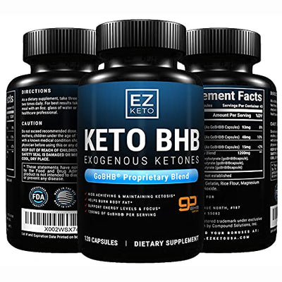 Keto BHB Exogenous Ketones Diet Pills 40-Day Supply Made in The USA Using GoBHB Advanced Ketosis and Weight Loss Support for Men and Women 120 Capsules Includes Free Ebook - The EZ Keto Start Guide