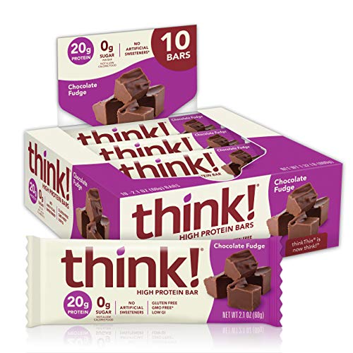 think! High Protein Bars - Chocolate Fudge, 20g Protein, 0g Sugar, No Artificial Sweeteners, GMO Free, 2.1 oz bar (10 Count)