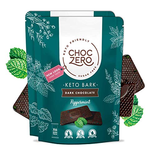 ChocZero's Dark Chocolate Peppermint Christmas Keto Bark. Sugar Free, Low Carb. No Sugar Alcohols. (2 bags, 12 individual Wrapped bars)