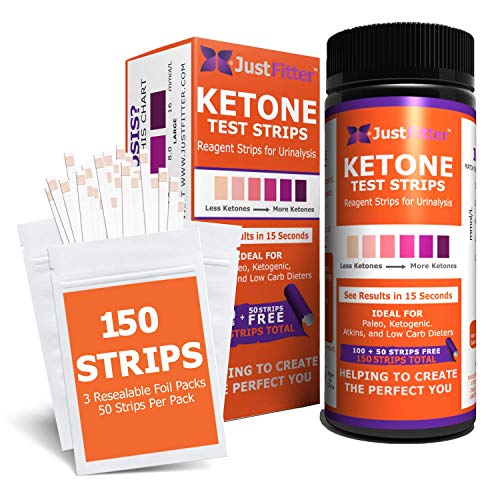 Ketone Keto Urine 150 Test Strips. 3 Resealable Foil Packs of 50 Strips Each. Look & Feel Fabulous on a Low Carb Ketogenic or HCG Diet. Accurately Measure Your Fat Burning Ketosis Levels.