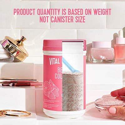 Vital Proteins Beauty Collagen Peptides Powder Supplement for Women, 120mg of Hyaluronic Acid - 15g of Collagen Per Serving - Enhance Skin Elasticity and Hydration - Strawberry Lemon - 9.6oz Canister