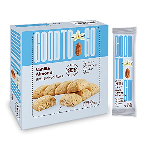 GOOD TO GO Soft Baked Bars Vanilla Almond, 9 Pack - Gluten Free, Keto Certified, Paleo Friendly, Low Carb Snacks