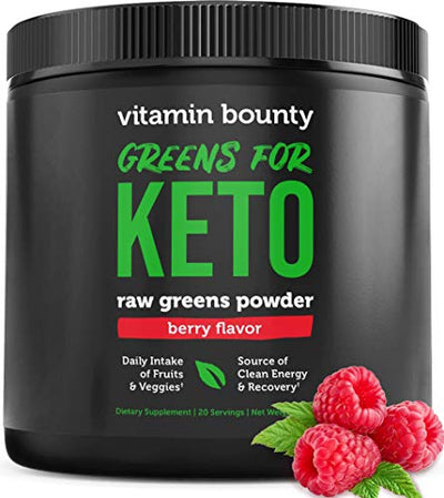 Greens for Keto - Berry Flavor Raw Greens Powder - only 3g net Carbs per Serving - Plant Based Food Fruit & Vegetable Blend - Vitamin Bounty