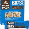 Munk Pack Keto Granola Bar, 1g Sugar, 3g Net Carbs, Keto Snacks, Chewy & Grain Free, Plant Based, Paleo-Friendly, Gluten Free, Soy Free, No Sugar Added (NEW! Blueberry Almond Vanilla 12 Pack)