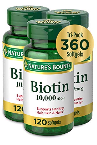 Nature's Bounty Nature’s Bounty Biotin 10,000mcg, Supports Healthy Hair, Skin and Nails, Rapid Release Softgels, 120 Count (Pack of 3)