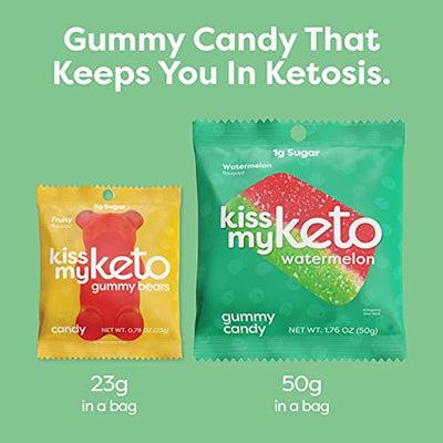 Kiss My Keto Candy Watermelon Keto Gummies 6-Pack - Low Sugar (1g), Low Carb Candy (3g-Net) | Soy & Gluten Free, Plant-Based, 80 Calories | Keto Snack Naturally Flavored, Non-GMO, Low Calorie Candy