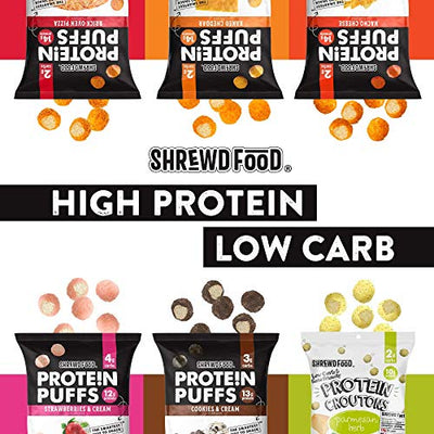 Shrewd Food Protein Puffs, Low-Carb, Keto-Friendly Snacks, Healthy Snacks, Gluten-Free, Soy-Free, Peanut-Free, Six Delicious Crunchy Flavors, Variety Pack of 12 Individual Servings
