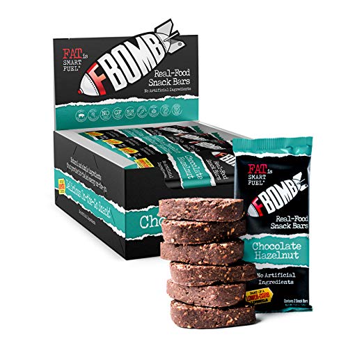 FBOMB Real Food Snack Bars: Clean, Low Carb, Natural Ingredients | Paleo & Keto Snack Bar | Gluten Free, Dairy Free, Non-GMO | Chocolate Hazelnut Bars- 12 Pack (24 Servings)