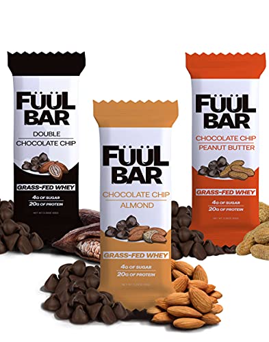 Fuul Bar - Variety Pack (15-ct) Low Sugar Protein Bar, All Natural Ingredients, Meal Replacement, Grass-Fed Whey, Gluten Free, Soy Free, Keto Bar, Healthy Snack