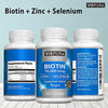Biotin 10000 mcg + Zinc + Selenium, Pure, Vegan & Extra Strong, Best Supplement for Hair Growth, Glowing Skin, Strong Nails*, 365 Tablets for 12 Months, Natural Without Additives