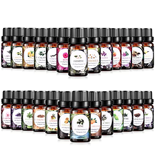 Essential Oils Set, Aromatherapy Essential Oil Kit for Diffuser, Humidifier, Massage, Skin Care (26 x 5ml) - Eucalyptus, Lavender, Tea Tree, Peppermint, Lemongrass, Frankincense, Cinnamon, Sandalwood