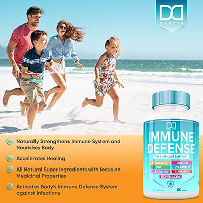 7 in 1 Immune Support Zinc Supplements 50mg Elderberry with Zink and Vitamin C, Vit D3 5000 IU, Echinacea, Turmeric Curcumin & Ginger Immunity Vitamins Booster - Natural Allergy Relief for Kids Adults