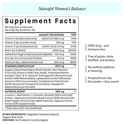Nutrafol Women’s Balance Clinically Proven Hair Growth Supplement for Visibly Thicker Hair and More Scalp Coverage Through Menopause (1-Month Supply)
