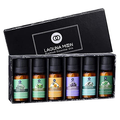 Lagunamoon Essential Oils Top 6 Gift Set Pure Essential Oils for Diffuser, Humidifier, Massage, Aromatherapy, Skin & Hair Care