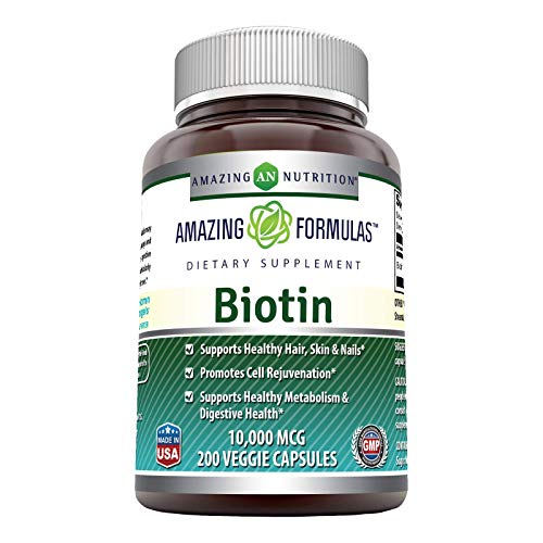 Amazing Formulas Biotin Supplement - 10,000mcg - 200 Veggie Capsules (Non-GMO, Gluten Free) -Supports Healthy Hair, Skin & Nails