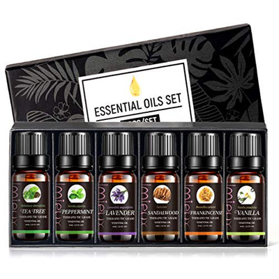Doublerichad 100% Pure Therapeutic Grade 6 Scents Essential Oil Gift Sets Vanila Sandawood Frankincense for Aroma Diffuser,Spa,Stress Relief ,Good Sleep, Head Relief, Muscle Relief (set4)