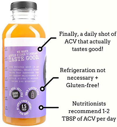 The Twisted Shot | Organic Apple Cider Vinegar Shots with Turmeric, Ginger, Cinnamon, Honey & Cayenne | Immunity Boost | Wellness | Digestive Aid | Improve Metabolism | Detox | 12-Pack of 16oz Bottles