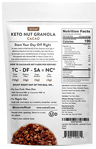NuTrail™ - Keto Nut Granola Healthy Breakfast Cereal - Low Carb Snacks & Food - 3g Net Carbs - Almonds, Pecans, Coconut and more (11 oz) (Original Variety Pack)