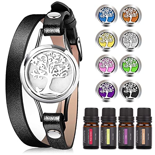 Faurora Essential Oil Diffuser Bracelet Aromatherapy Essential Oil 10ML, Stainless Steel Locket Adjustable Bracelet Set with 8 Refill Pads, Unique Gift Ideas for Girls, Women, Friend, Mom at Christmas