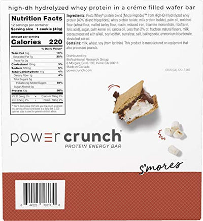 Power Crunch Whey Protein Bars, High Protein Snacks with Delicious Taste, S'Mores, 1.4 Ounce (12 Count)